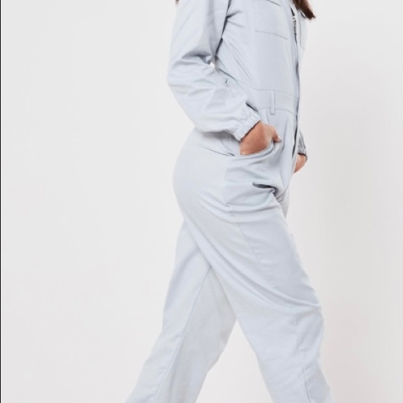 PrettyLittleThing Pants - Gray zip up jumpsuit